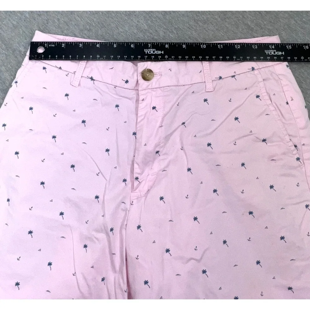 Izod Mens Pink Printed‎ Shorts Sz 30 Palm Tree & Anchor Pattern Summer Casual